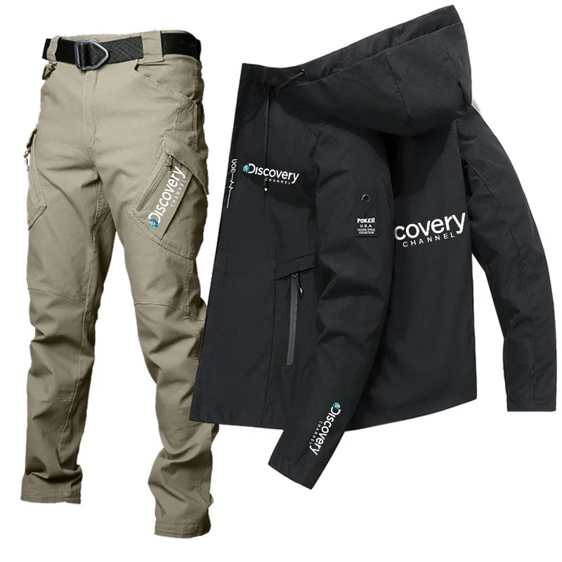 

Men's breathable waterproof jacket, outdoor camping and mountaineering jacket with discovery logo, suitable for spring and autum