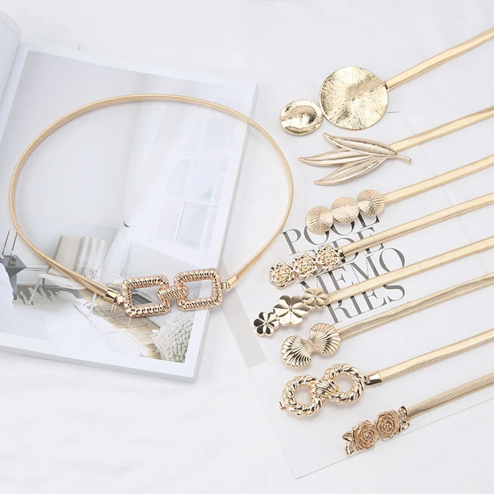 

2023 Hot Selling Women Metal Buckle Spring Thin Chain Belt Elegant Simple Stretch Slim Waist Belt Ladies Dress Waistband