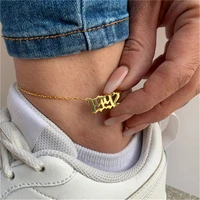 personalized name initials womens anklet custom stainless steel number fashion exquisite anklet jewelry present for best friend