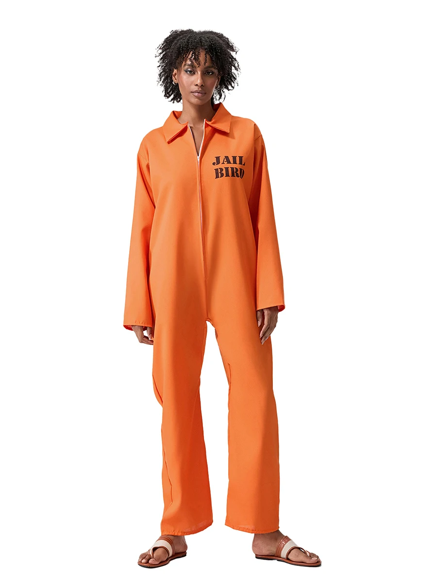 Женский костюм заключенного на Хэллоуин с длинным рукавом и буквенным принтом