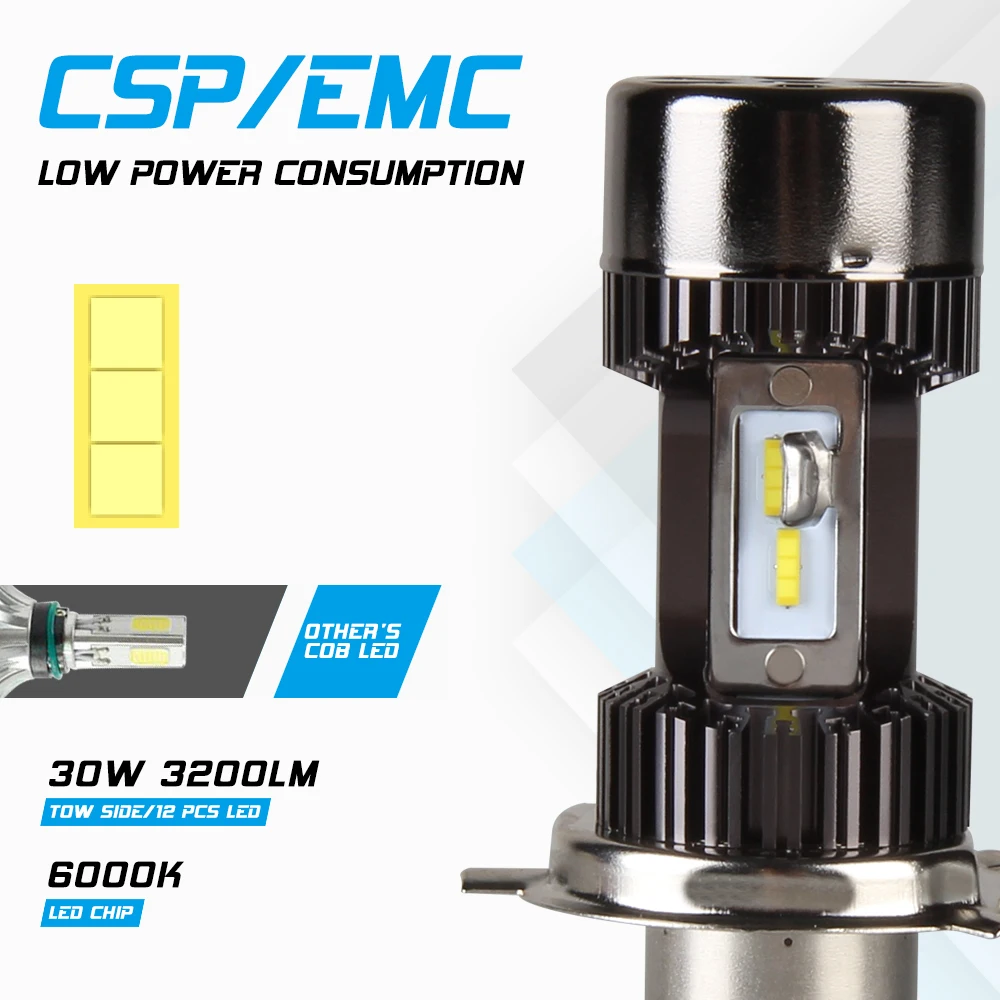 1 шт. лампа для мотоцикла H4 30 Вт 6000 лм K