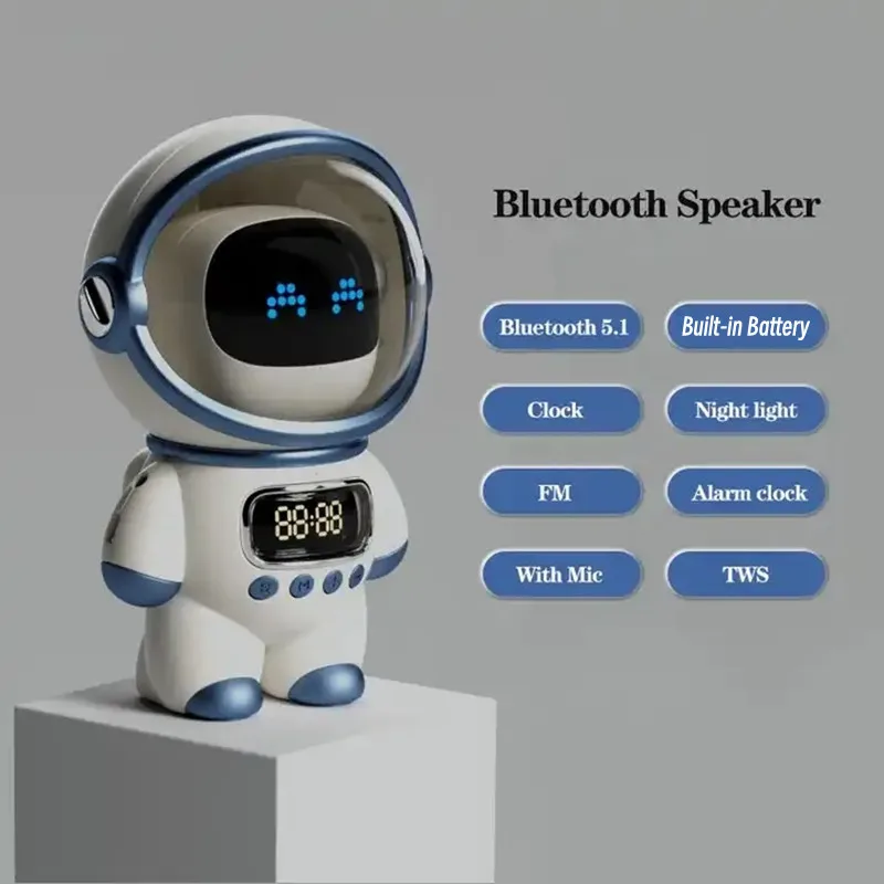 

Astronaut Bluetooth v5.1 Speaker AI Intelligent Intercom Alarm Clock Home Subwoofer Smart Night Light Portable Wireless Speaker