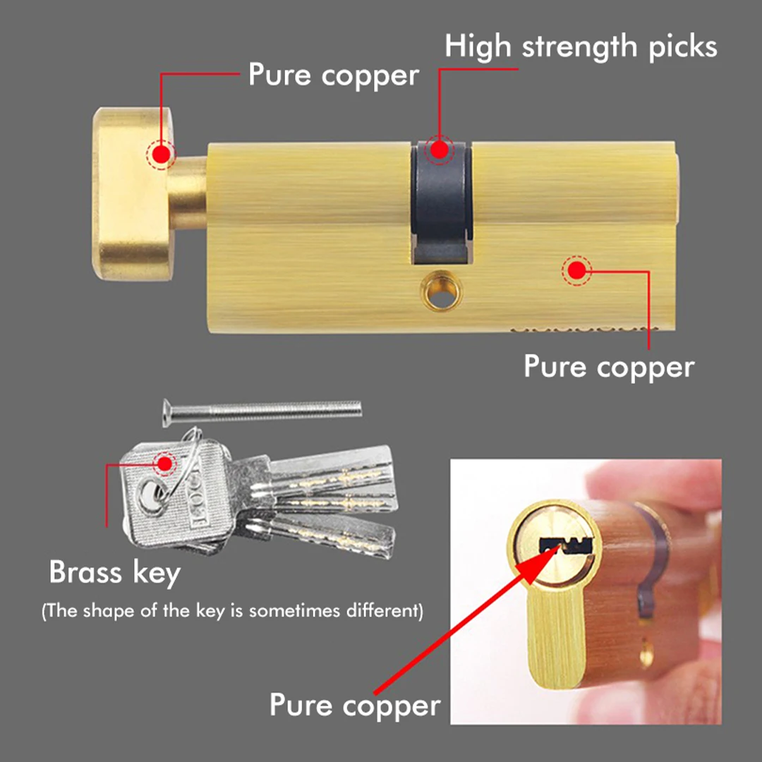Замок дверной Универсальный латунный 40/50/60/70/80/90 мм