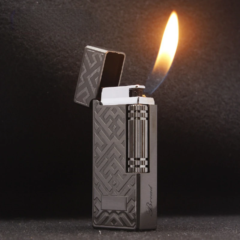 New Mini Side Sliding Grinding Wheel Open Flame Gas Lighters Smoking Set Gift