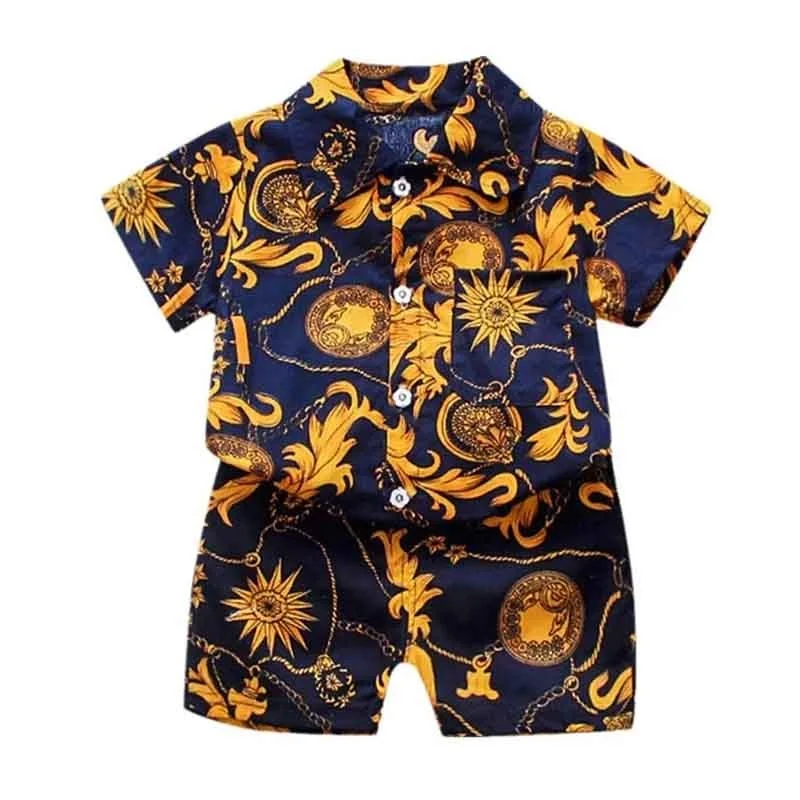 

Fashion Baby Boys Floral Printed Clothes Summer Kids Short Sleeve Shirt Tops+pants Clothing Sets Fashion Kids Beach Outfits