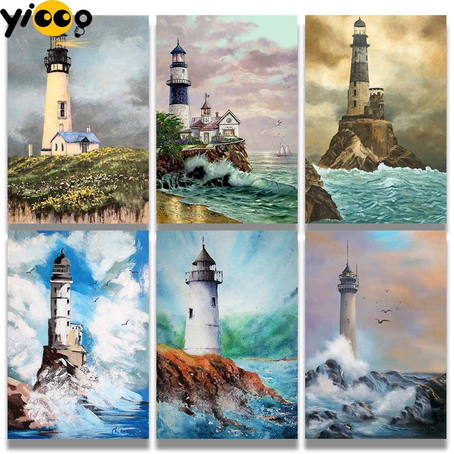 

Yioop Full drill diy embroidery 5d diamond paintings new collection 2022 Lighthouse by Sea diamond mosaic kit home decor