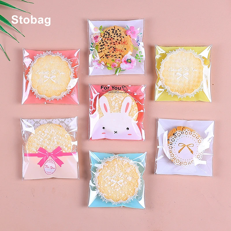 

StoBag 100pcs Cookies Packaging Bags Self-adhensive Cute Clear Baking Snowflake Crisp Biscuit DIY Candy Christmas Favors Gift