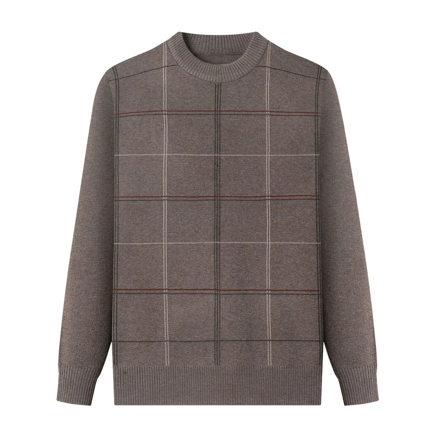 

Autumn Men's Knit Pullover Button Decoration Plaid O Neck Long Sleeve Sweater Fashionable Male Casual Clothing for Spring G04