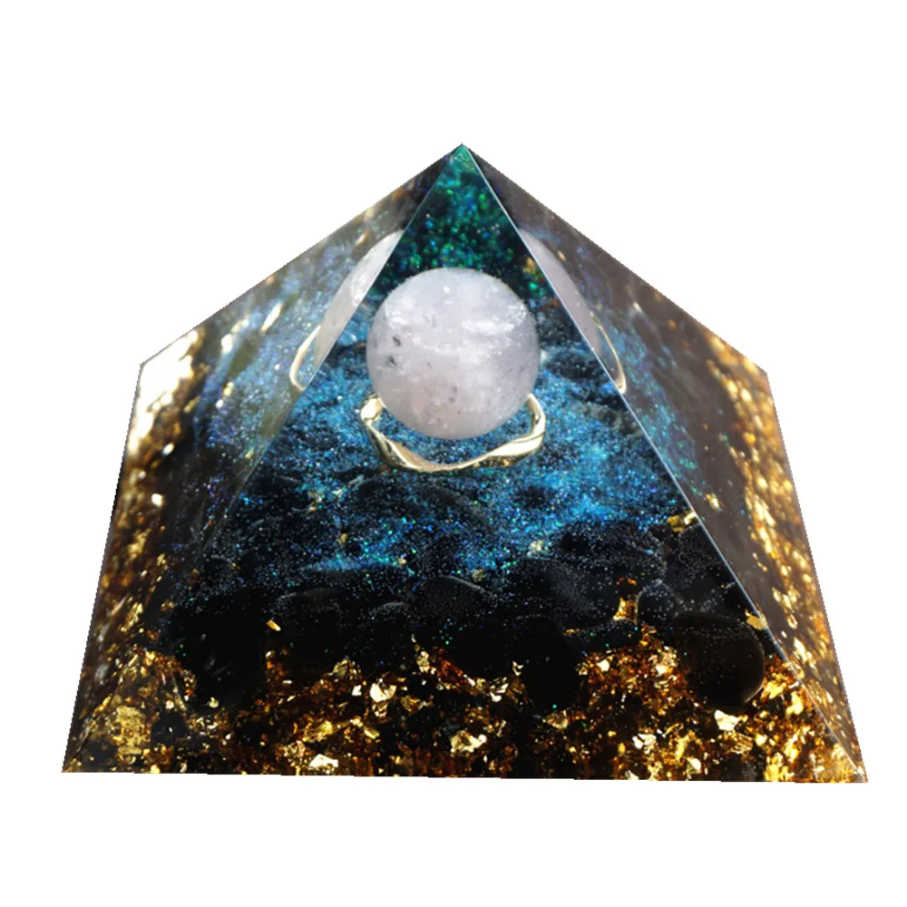 9.5CM Large Rose Quartz Sphere Orgone Pyramid with Obsidian Crystal Energy Healing Chakra Reiki Orgonite Pyramide EMF Protection