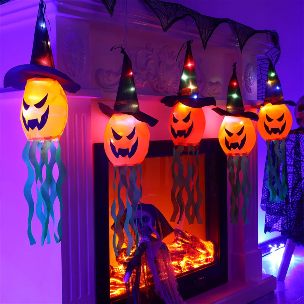 

LED Halloween Decoration Flashing Light Horror Gypsophila wizard pumpkin lamp for Ghost Festival Home Ornaments Hanging Lantern