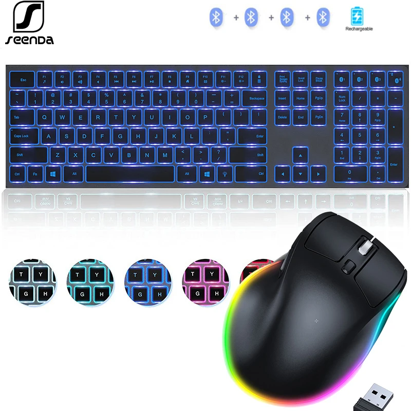 

Клавиатура SeenDa Беспроводная с подсветкой, тонкая перезаряжаемая с поддержкой Bluetooth, подходит для ноутбуков и планшетов