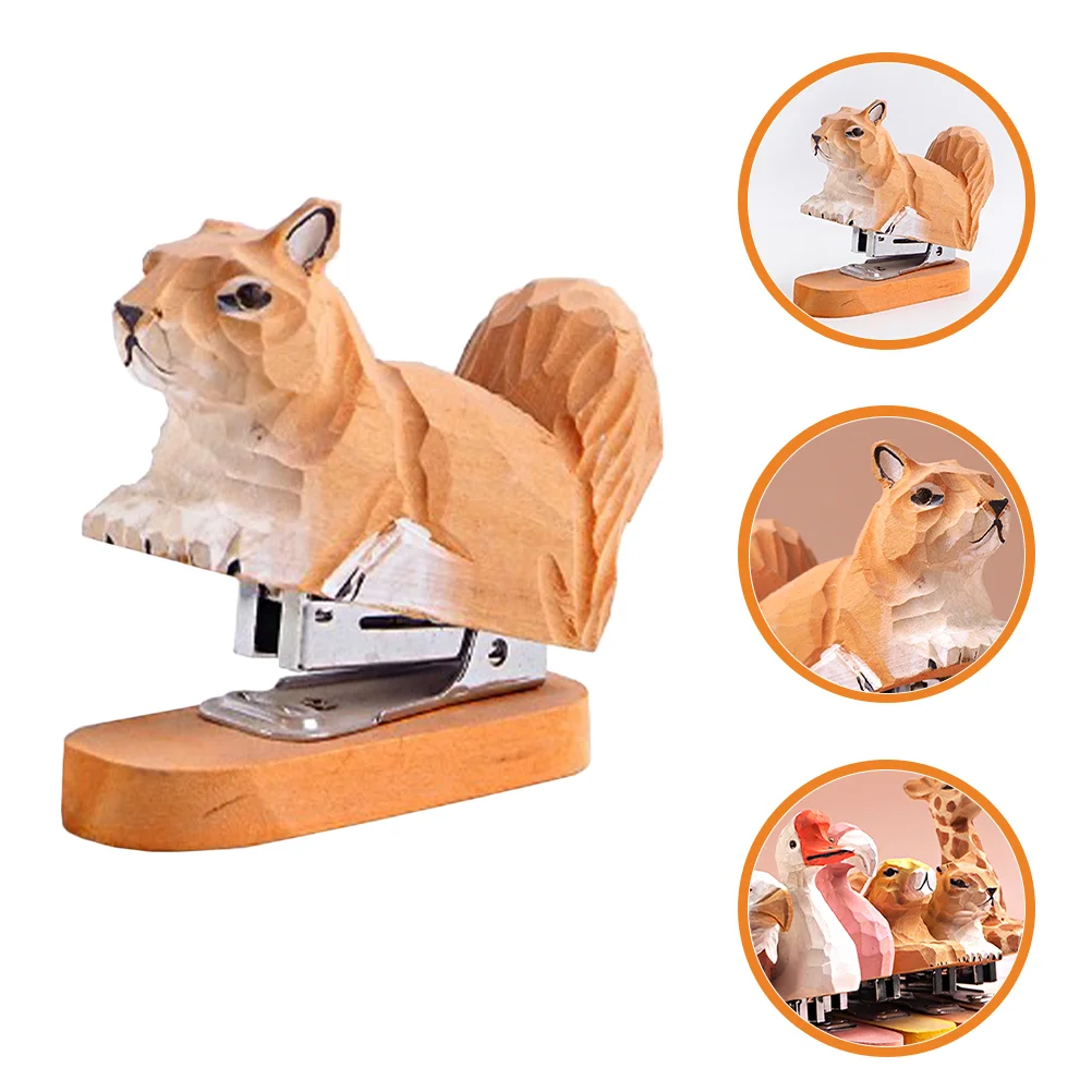 

Wood Squirrel Stapler Wooden Carving Animal Sculpture School Office Stationery