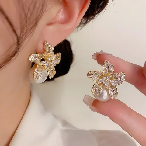 Серьги-гвоздики GUOLE с искусственным жемчугом