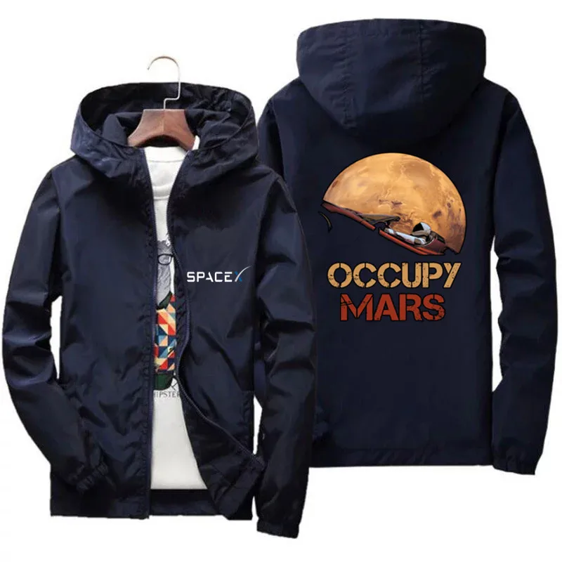 

Men's Bomber Jacket Occupy Mars Spacex Starman Elon Musk Falcon Heavy Windbreaker Zipper Coat Plus Size Jacket Sportswear 7XL