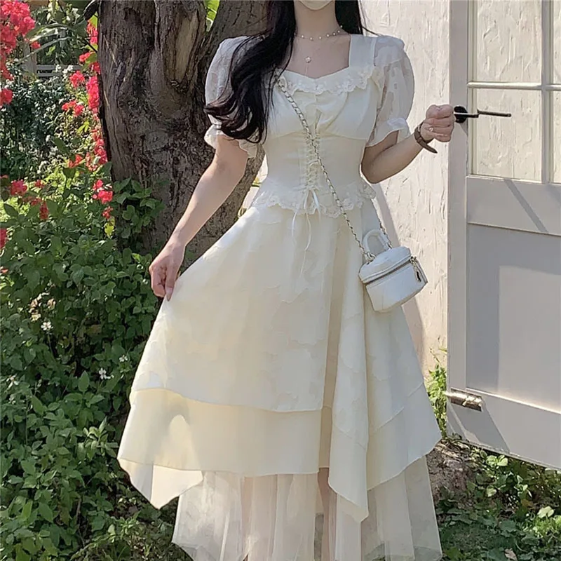 

Сексуальное платье с квадратным воротником, асимметричное платье с коротким рукавом, женское элегантное роскошное весеннее платье, новая о...