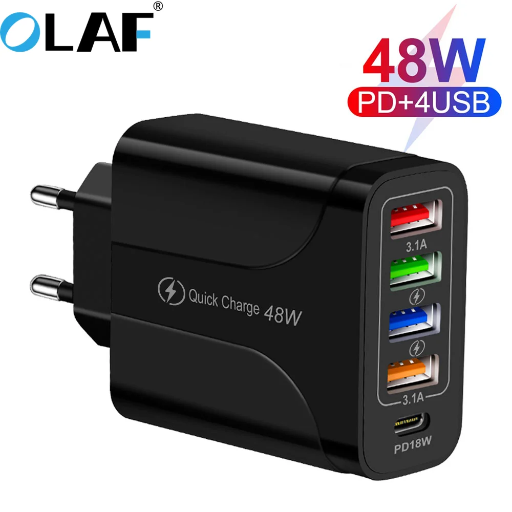 OLAF 48 Вт 5 портов USB зарядное устройство PD Type C умная Быстрая зарядка для сотового