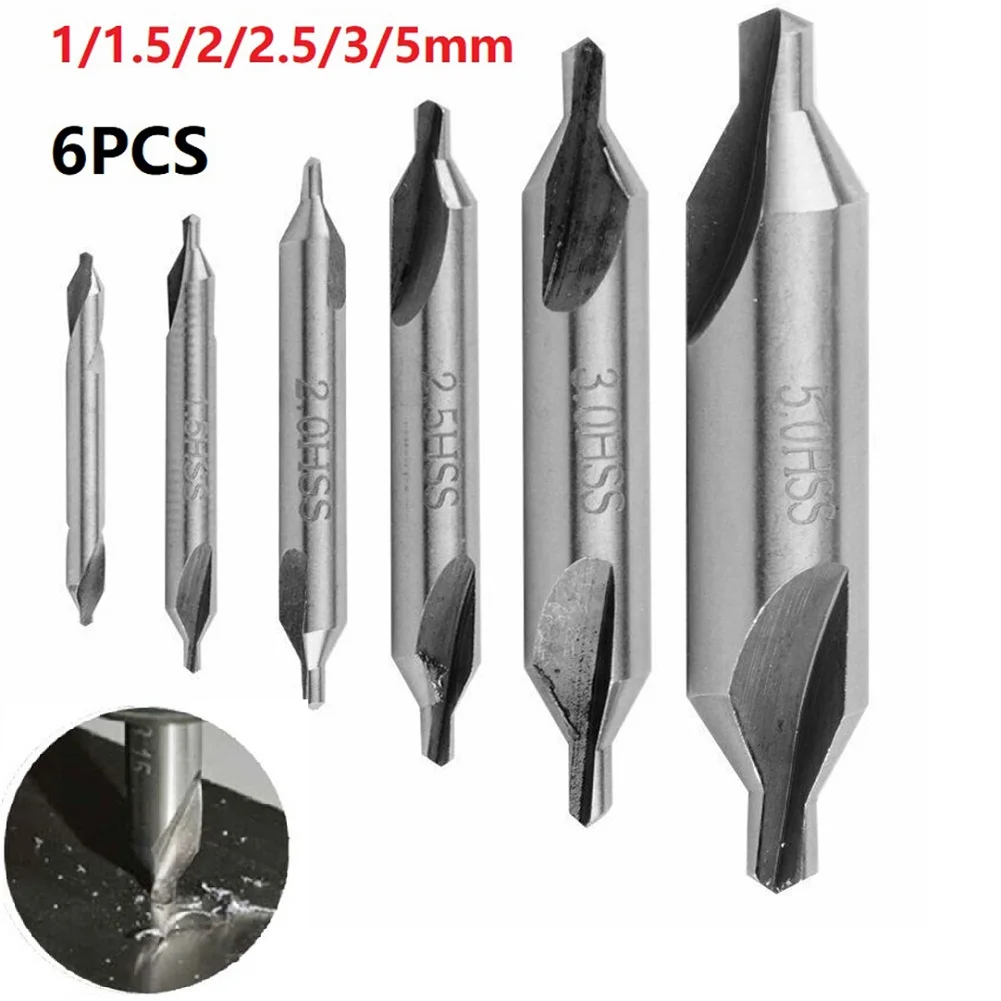 

6pcs/set Center Drill Double Ended 5/3/2.5/2/1.5/1mm HSS Silver Combined Center Drill Countersink Bit Mill Tackle Tool