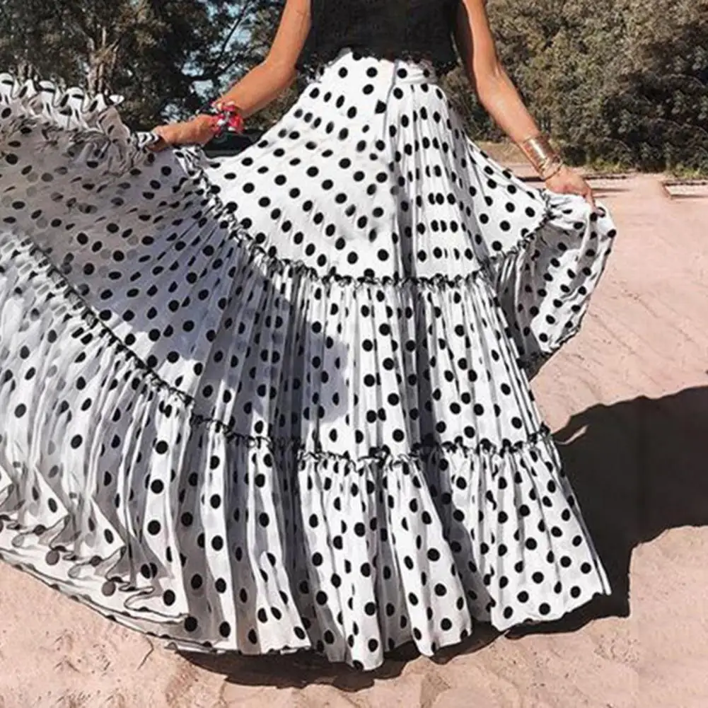 

Women Skirt Patchwork Lady Skirt Pleated Multi Color Summer Skirt Dot Print Fashion Skirt Breathable Long Skirt for Holiday