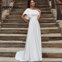 elegant simple o neck wedding dress 2022 a line flare sleeve sweep train botton bride gown ivory vestidos de novia custom made