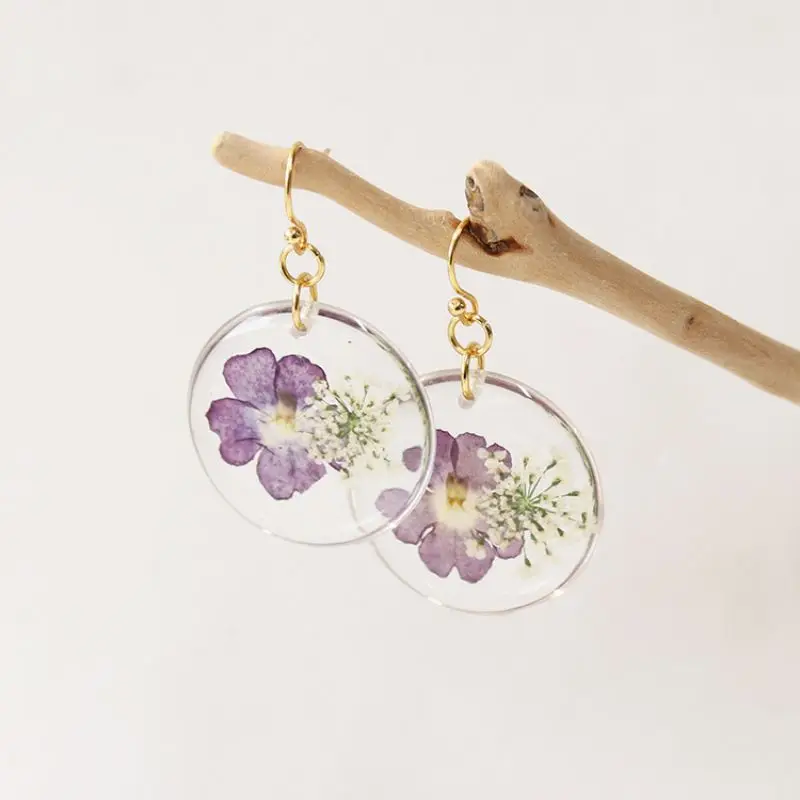 

Cute Dried Flower Earrings Natural Leaf Earring Creative Pressed Flower Round Earrings Summer Ins Style Jewelry Wholesale 2023