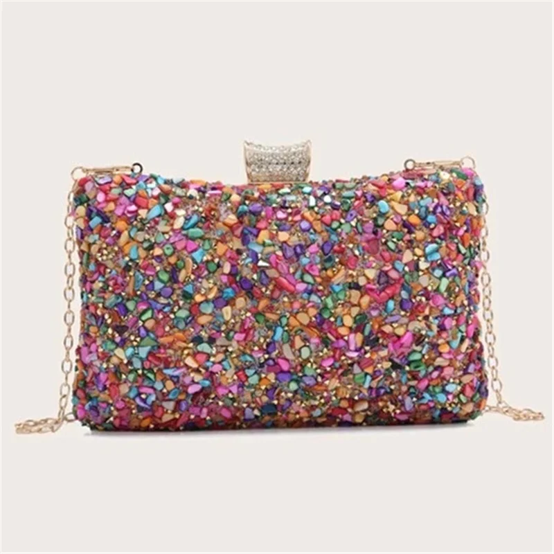 Женские вечерние клатчи с камнями цепочка алмазным рисунком свадебные кошельки