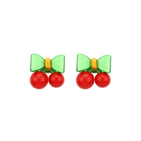 cute 925 silver bow cherry stud earrings simple summer fruit womens creative jewelry