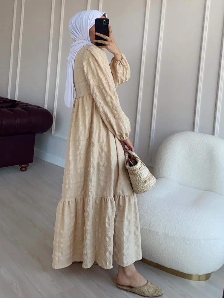 Muslim Fashion Solid Color Modest Muslim Maxi Dresses for Women Muslim Dress Women Long Abaya Dress Hijab Formal Dress Kaftan