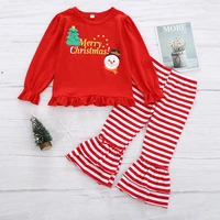 baby girls outfit set long sleeves christmas suits trumpet stripes 2 pieces set toddler girl clothes