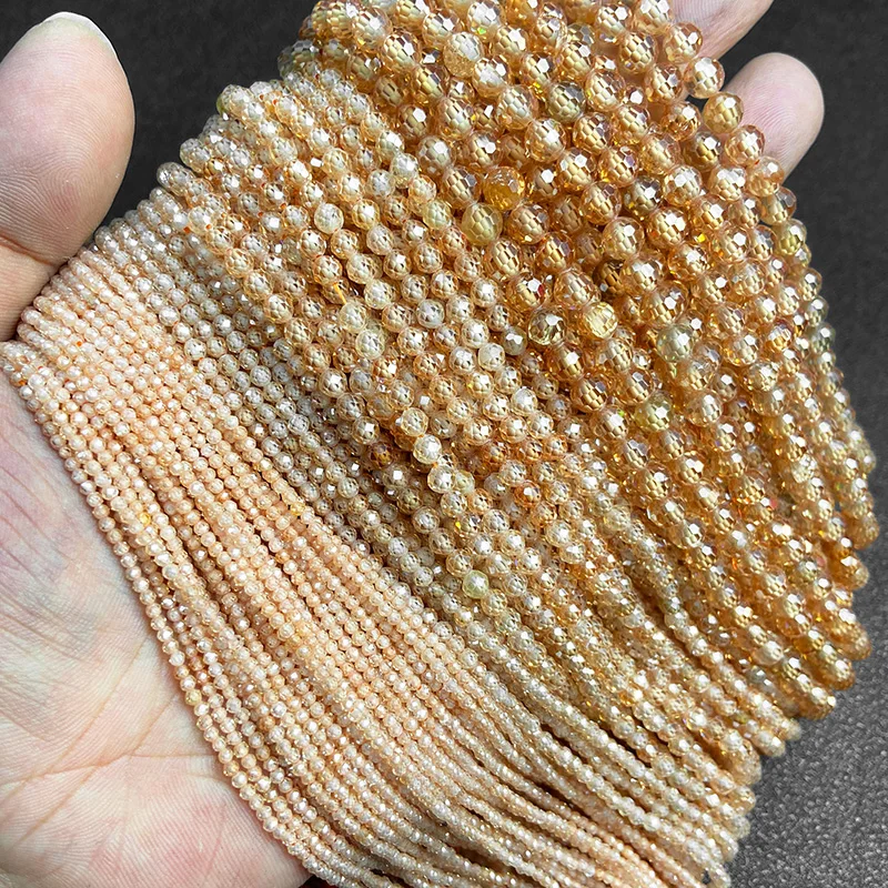 

Natural 2/3/4mm Champagne Zircon Bead Faceted Spacer Stone Beads For Jewelry Making Accessories DIY Bracelets Necklace Earrings