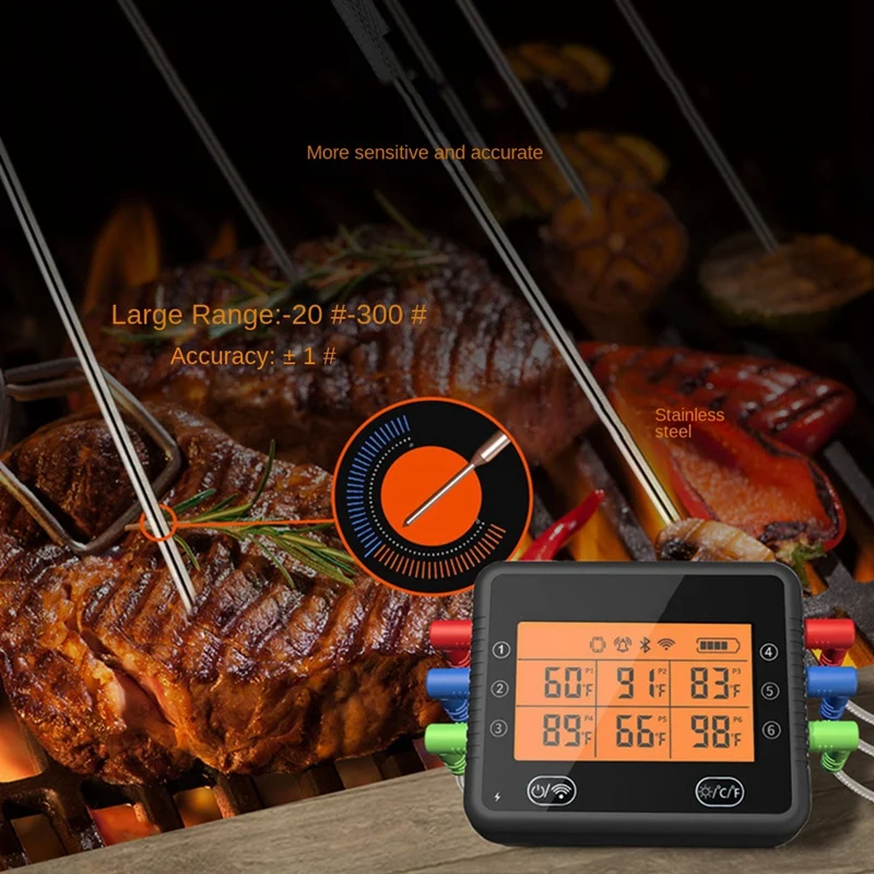 Цифровой термометр для барбекю и гриля Wi-Fi Bluetooth перезаряжаемый беспроводной