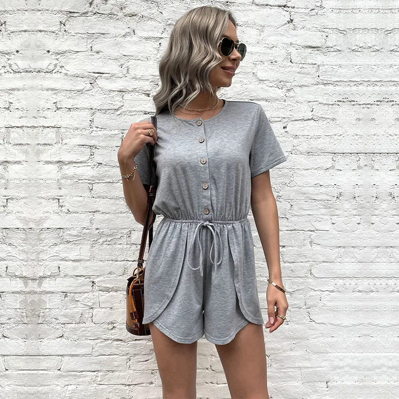 

2023 Summer New Fashion Temperament Commuter Women's Wear European and American Waistband Solid Color One Piece Shorts for Women