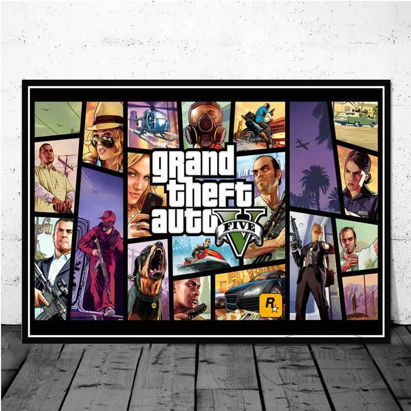 

Grand Theft Auto V Video Game Gta 5 Canvas Painting Wall Pictures For Living Room Vintage Poster Decorative Home Decor Plakat