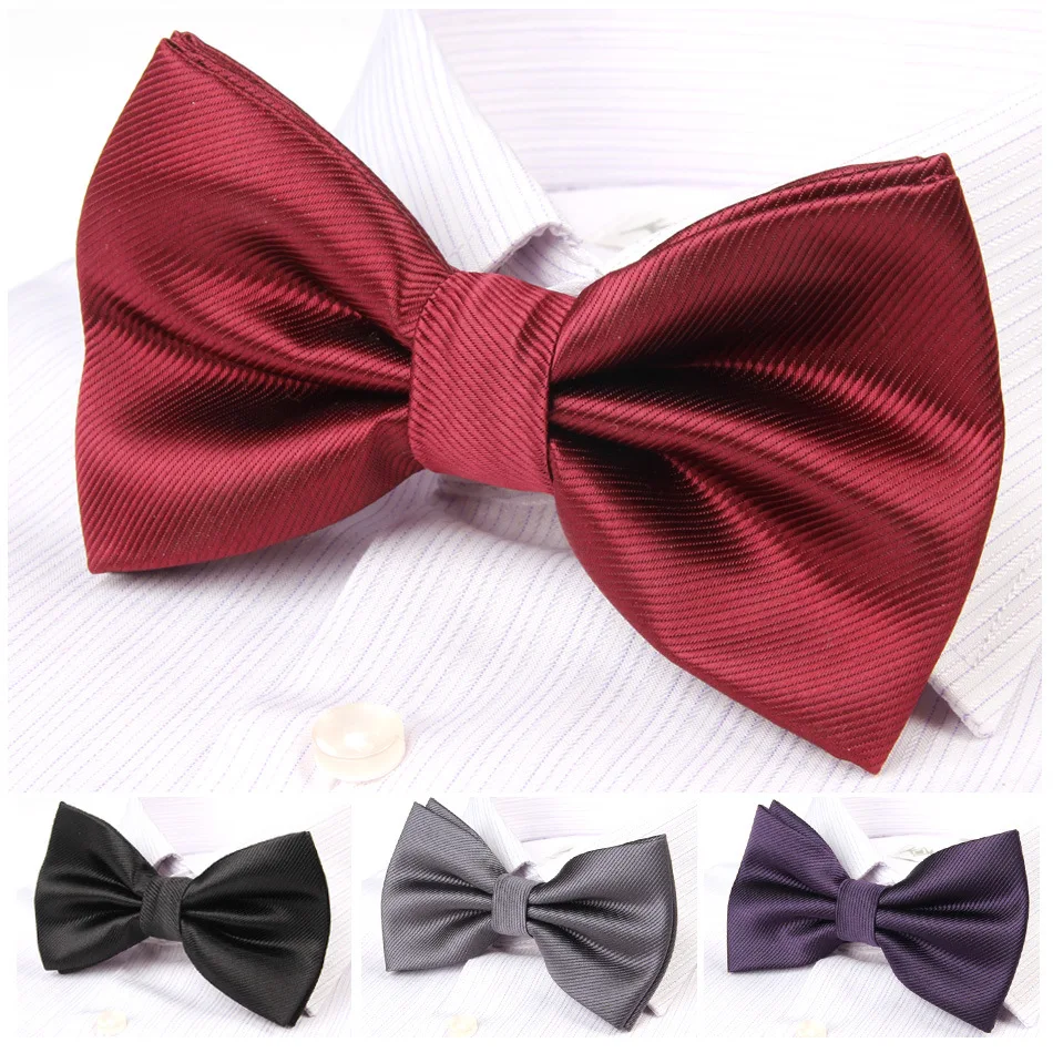 

Fashion Vintage Classic Bowtie Check Artificial Silk Soft Solid Wine Purple Double Fracture Butterfly Men Bow Ties