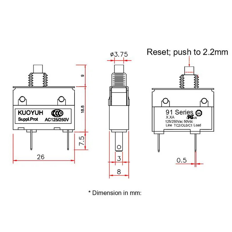 Kuoyuh 0 5a 1A 2A 3A 3.5A 4A 10A Мини выключатель цепи с ручным сбросом защита от перегрузки