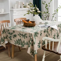 green printing tablecloth cotton linen rectangular birds and plants print table cover dining garden kitchen tables decoration