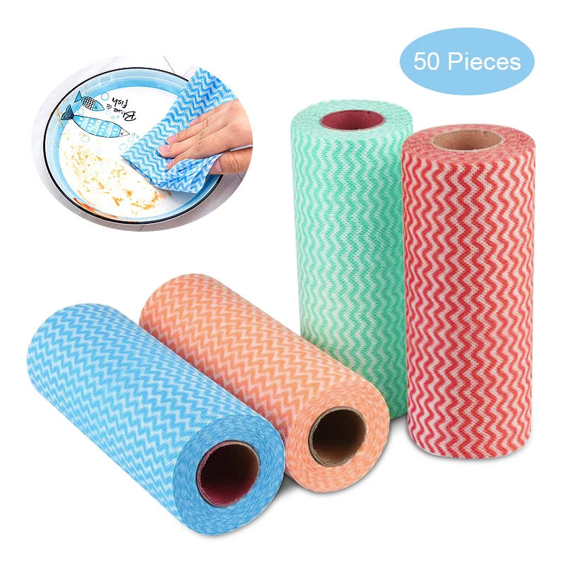 

50Pcs/rolls Disposable Reusable Kitchen Cleaning Towels Kitchen Cloth Rolls Cleaning Rags Scouring Pads Dish Towels