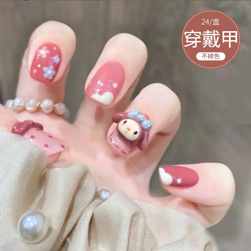 

Sanrioed Милая мультяшная Накладка для ногтей, съемная маникюрная одежда, Накладка для маникюра, готовая короткая женская Накладка для ногтей