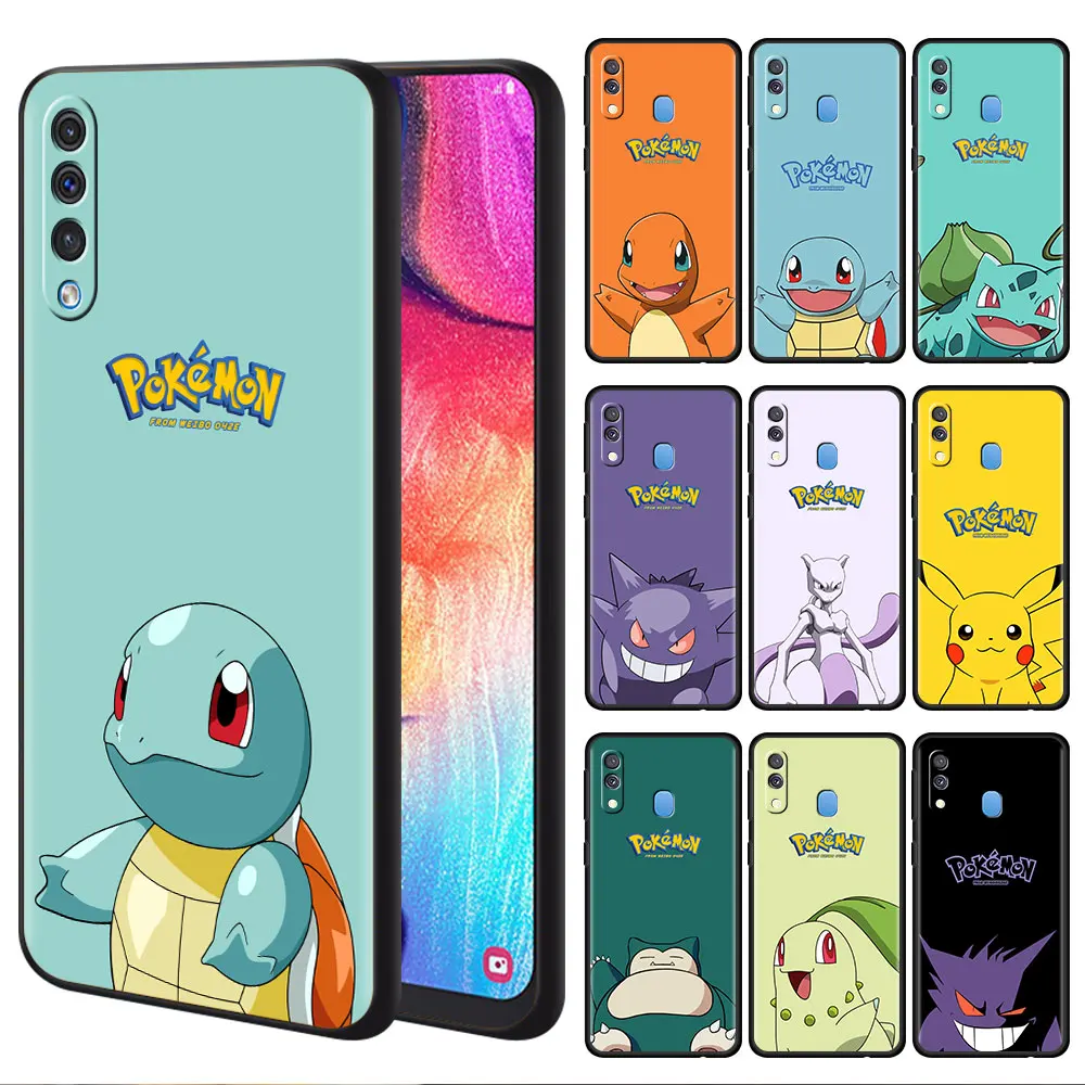

Cell Phone Case For Samsung Galaxy A50 A51 A71 A52 A12 A22 Black ShockProof Funda A20s A30 M31 M51 A01 Cover Pikachu Charmander