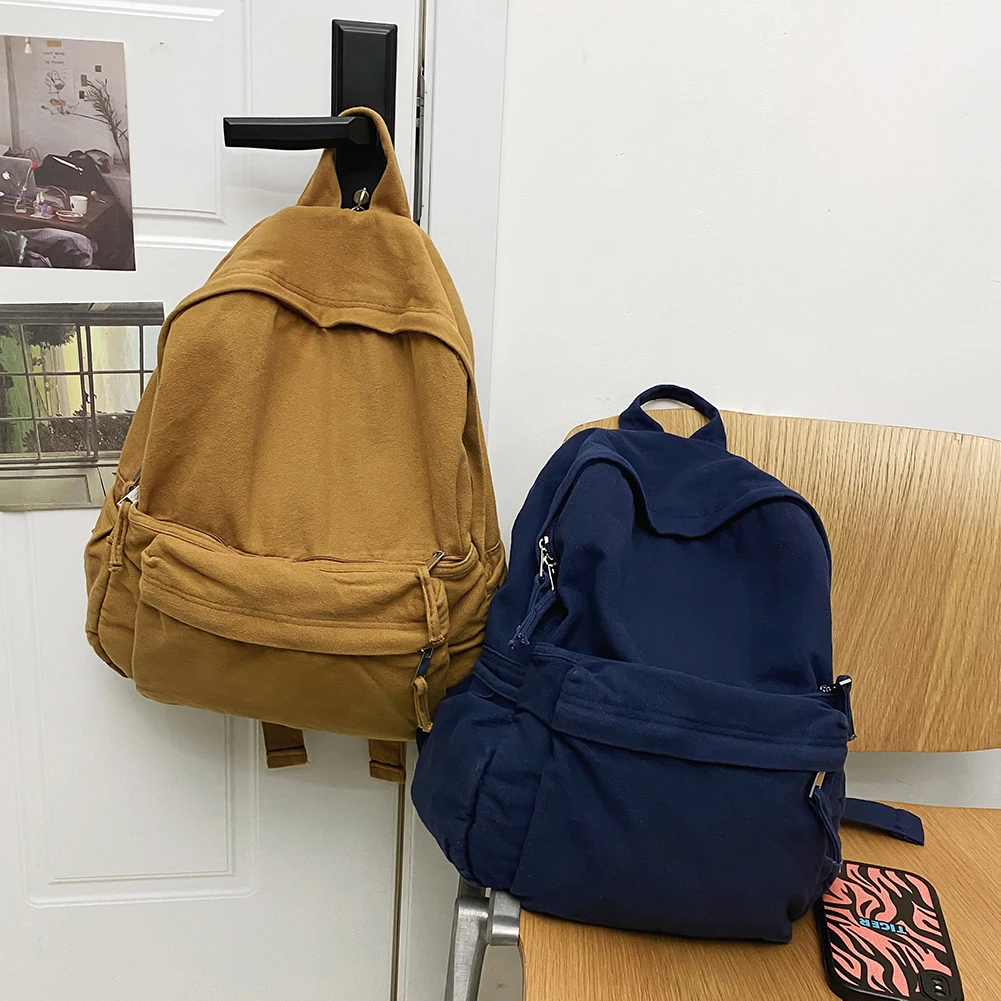 

Canvas Fashionable Backpack Adjustable Shoulder Straps Solid Travel Bag Comfortable Backpack Large Capacity Casual Daypack