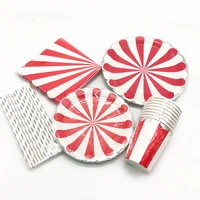 circus paper disposable tableware red striped plates cups wedding birthday party supplies foild bronzing christmas decorations