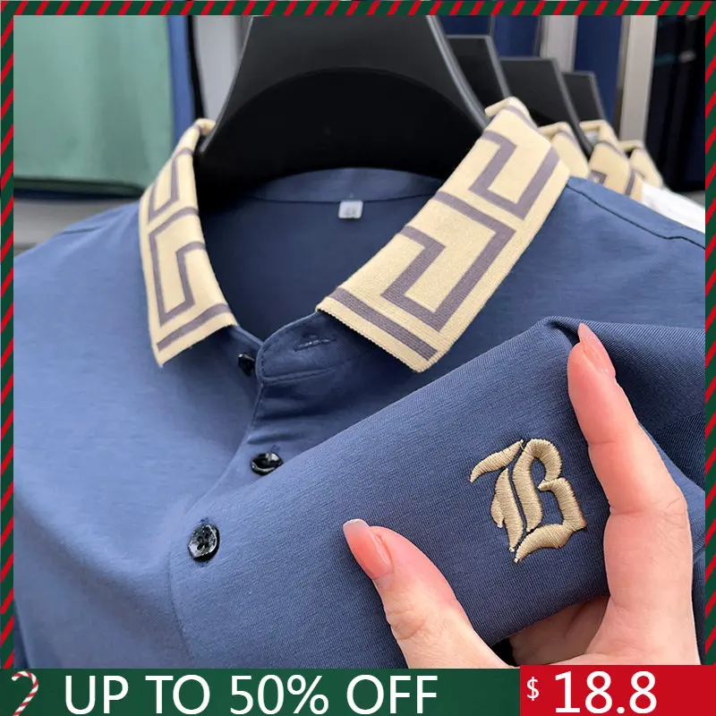 

2023 Summer Embroidered Polo Shirt Men's Senior Luxury Designer Brand Polo Neck Cotton T-shirt Men's Golf Apparel