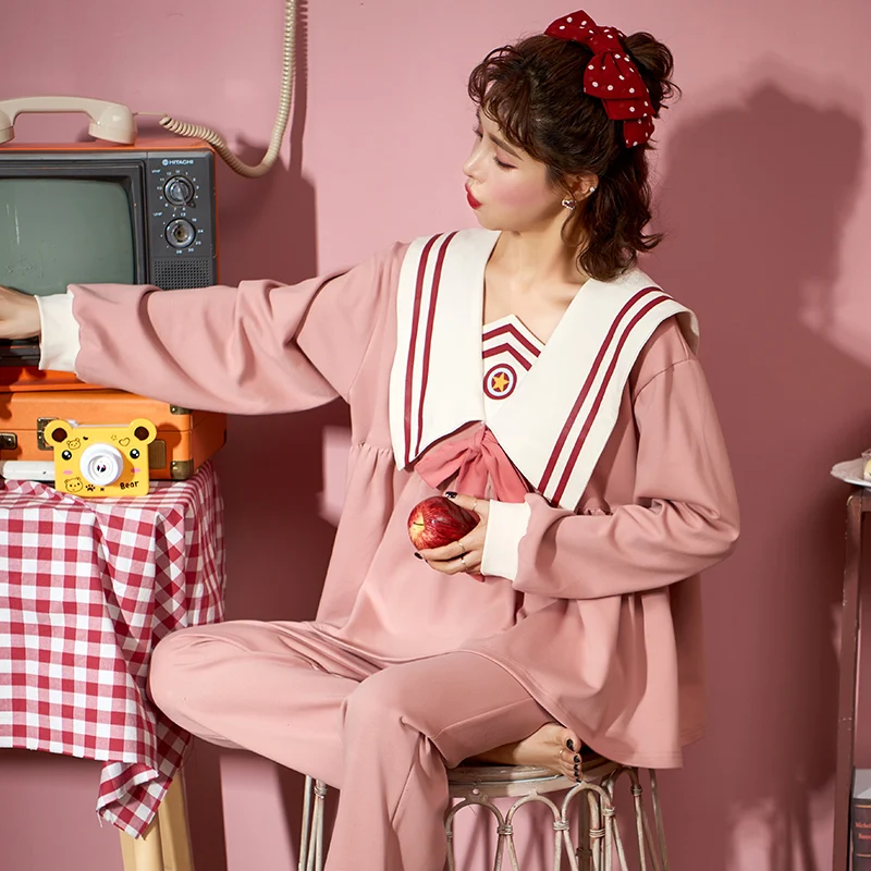 

Cartoon Pajamas Spring And Autumn Women's Trousers Suit Home Service High-end Cute Thin Cotton Summer Sleepwear