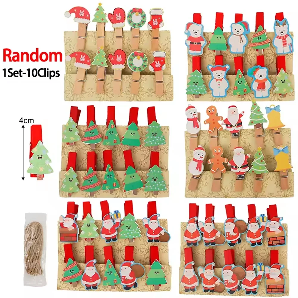 10-500 шт., набор рождественских милых деревянных зажимов, украшение для рождественской елки для дома, зажимы для рукоделия, фото настенные зажимы, декор для новогодней вечеринки