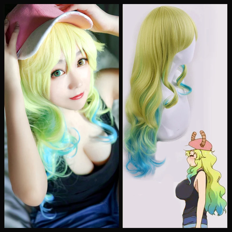 

Парик для косплея по мотивам аниме Miss Kobayashi's Dragon Maid кетзалкоатл люкоа, смешанные Зеленые Синие длинные кудрявые термостойкие синтетические ...