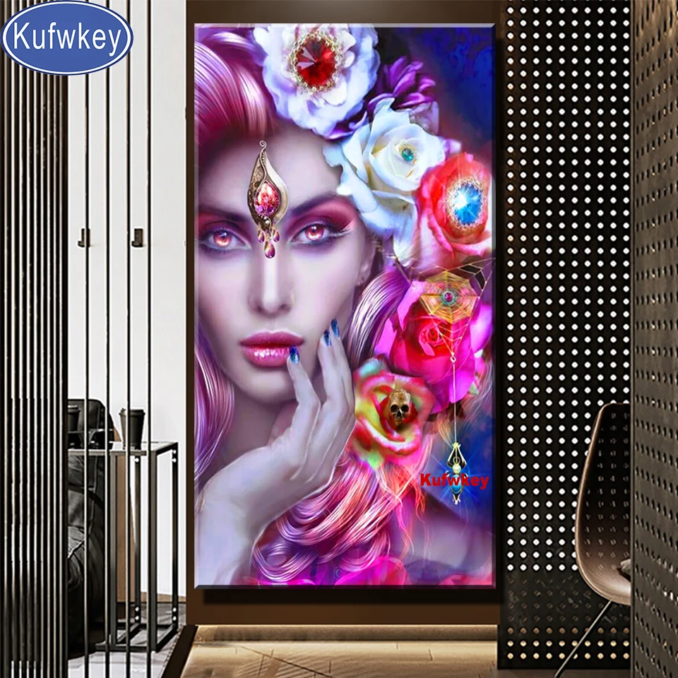 Розовый цветок сексуальная женщина 5d diy алмазная живопись полная квадратная