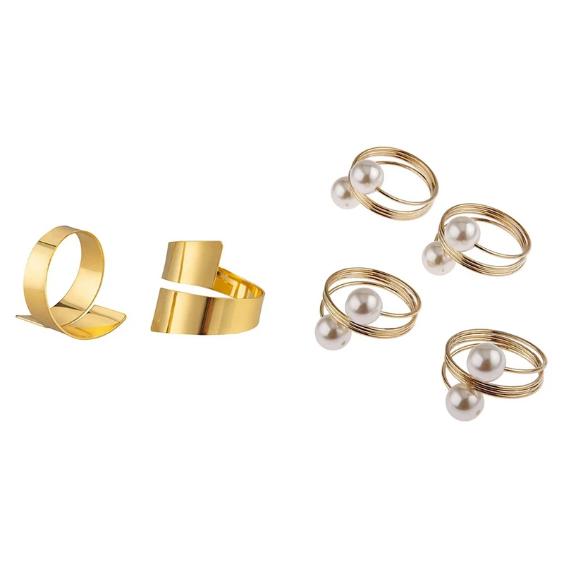 

12Pcs Pearl Napkin Buckle Hoop Napkin Rings & 8 Pcs Napkin Rings Dinner Table Napkin Holders Alloy Napkin Rings