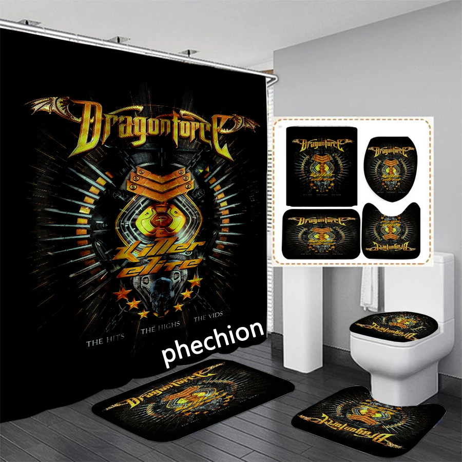 

phechion Dragonforce Band 3D Print Shower Curtain Waterproof Bathroom Curtain Anti-slip Bath Mat Set Toilet Rugs VR343