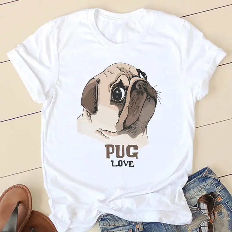 

Women T-shirts Dig Face Pug 2022 Ladies Fashion Clothing Short Sleeve Cartoon Clothes Spring Summer Female Tee Graphic Tshirt