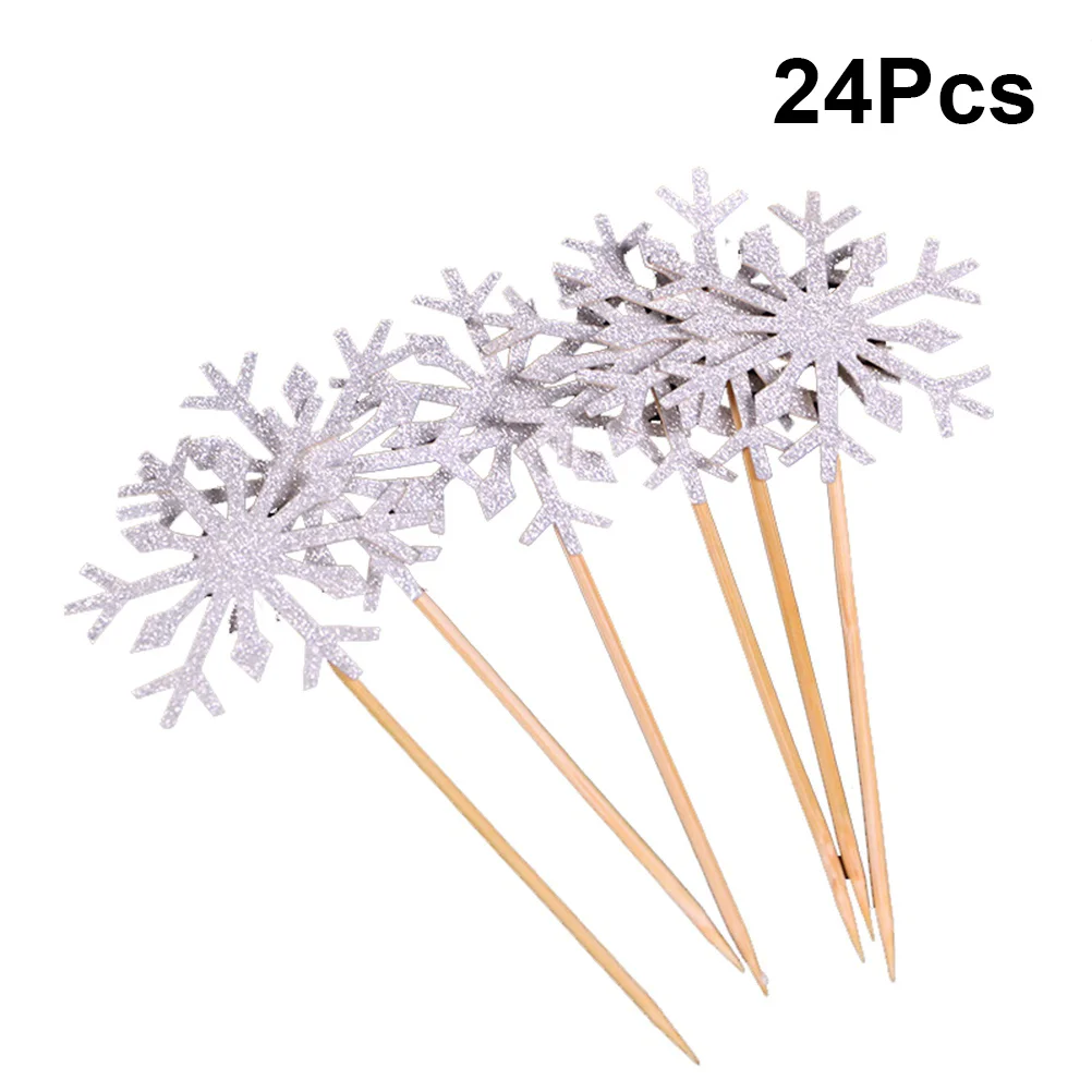 

Cupcake Decorating Cake Pick Topper Picks Christmas Party Decoration Snowflake Drinkssnow Set White Holiday Decorations Supplies