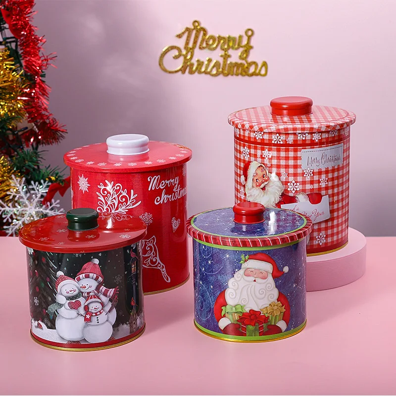 

2 Pcs Christmas Candy Gift Box Metal Sweet Jar With Lids Tinplate Cookie Box Candy Storage Seal Jar For Christmas Party Supplies